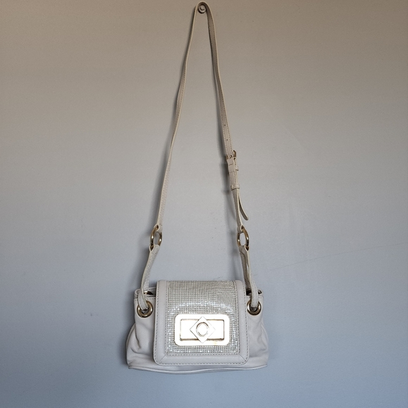 Oroton Cream Small Bag Long Strap Gold Leather Glomesh Couch Crossbody - Picture 2 of 10